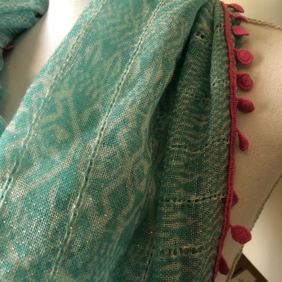 ❌SOLD❌Aeropostale Teal Pink Metallic Tassel Scarf - Picture 7 of 8